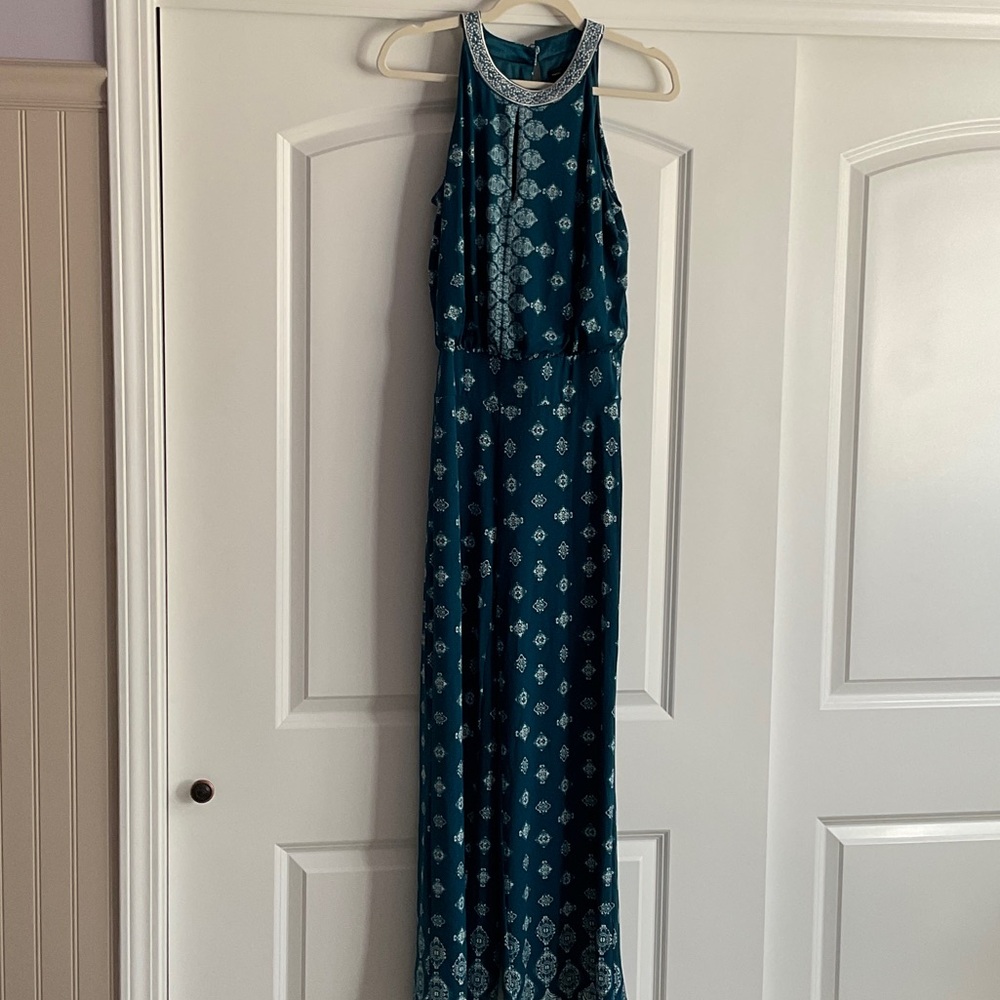 White House Black Market Teal Patterned Halter Jumpsuit
